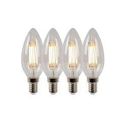 LED Filamentlampe KERZE, Ø 3,5 cm, E14, 4x4W, 2700K, dimmbar, 4 Set, transparent