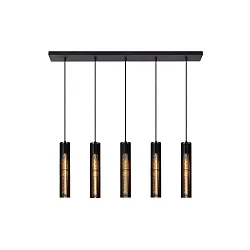 pendant luminaire LIONEL 5 flames, cylindrical E27 IP20, black