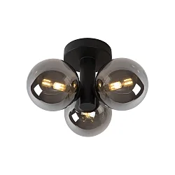 Badezimmer-Deckenleuchte TRUDY, IP44, 3-flammig, Ø 28cm, 3x G9, schwarz matt / Rauchglas