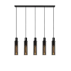 pendant luminaire ORLANDO 5 flames, square E27 IP20, smoky colour, black