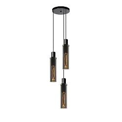 pendant luminaire ORLANDO 3 flames, cylindrical E27 IP20, smoky colour, black