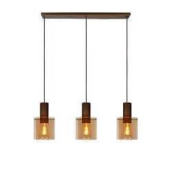 pendant luminaire TOLEDO 3 flames, square, cylindrical E27 IP20, amber, copper