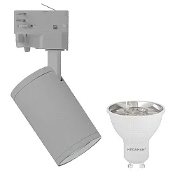 3-phase spot MORA 3PH HOUSING set of 1, cardanic swivelling, with lamp socket GU10 IP20, silver dimmable