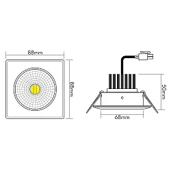 LED Einbau-Spot 5068Q DTW, 8.8 x 8.8cm, AMP 350mA, 9.5W 38°, CRi >90, Dim-To-Warm, schwenkbar, ohne BG, Chrom matt