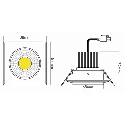 downlight A 5068Q S square, swivelling, dimmable IP40, brushed nickel dimmable