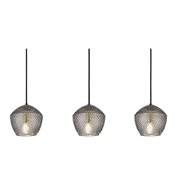 Pendelleuchte ORBIFORM, 3-flammig, IP20, E27, Messing gebürstet / Rauchglas mit Diamant-Struktur, mit Schnurschalter