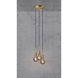 Pendant luminaire PACO, 3 flames, E27, brass