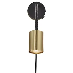 Wand-Aufbaustrahler EXPLORE FLEX ARM, IP20, GU10, mit Schalter + 150cm Euro-Steckerkabel, messing / schwarz