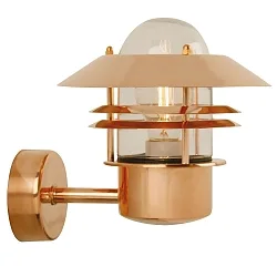 Außenwandleuchte BLOKHUS UP, IP54, E27 max. 60W, mit Ring-Lamellen, Kupfer / Glas klar