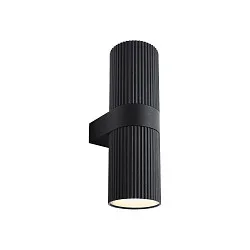 Außenwand-Strahler KYKLOP RIPPLE MAXI, Up/ Down, IP54 IK05, 2x E27, Metall-Zylinder gerippt /  Glas, schwarz