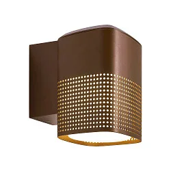Outdoor Wandleuchte SIDARA, IP54 IK05, eckig, E27, Schirm perforiert, Seeluft-beständig, Aluminium, metallisch braun