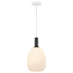 Pendelleuchte ALTON 23, Schirm Ø 23cm / H 43cm, E27, mundgeblasenes Glas, Opalglas / messing + schwarz