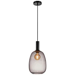 Pendelleuchte ALTON 23, Schirm Ø 23cm /  H 43cm, E27, mundgeblasenes Glas, Rauchglas /  schwarz