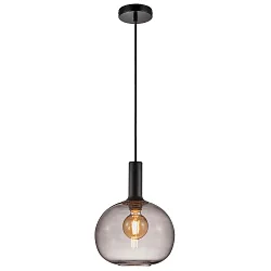 Pendelleuchte ALTON 25, Schirm Ø 25cm /  H 33cm, E27, mundgeblasenes Glas, Rauchglas /  schwarz