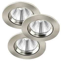 Nordlux LED Einbau-Downlight FREMONT IP23 3er-Set, jeweils Ø 8.5cm, 5.5W 2700K 345lm 36°, schwenkbar 12°, Gebürsteter Stahl