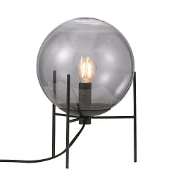 Tischleuchte ALTON, 29cm, E14, mundgeblasenes Glas, mit Schnurschalter, Rauchglas /  schwarz