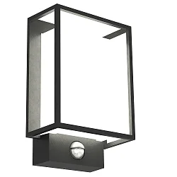LED Außenwandleuchte NESTOR SENSOR, mit PIR-Sensor, IP44, 8W 2700K 550lm 120°, schaltbar, schwarz / Diffusor weiß
