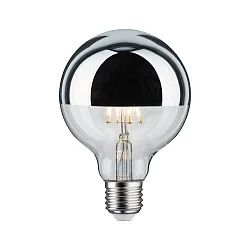 LED Deko-Filament G95 Kopfspiegel SILBER, Ø 9.5cm, 230V, E27, 6.5W 2700K 600lm, dimmbar