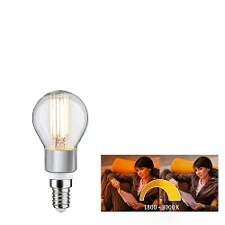 LED Filament Tropfen P45, 230V, E14, 5W 1800-3000K 470lm, dim-to-warm, klar/grau
