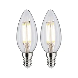 LED Filamentlampe Kerzenform, E14, 4,8W, 4000K, 470lm, klar, 2er-Pack