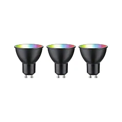 LED Smart Home Reflektorlampe ZigBee RGBW, 3er Pack, 38°, GU10, 230V, 4,8W, 2200-6500K, 350lm, dimmbar, schwarz matt