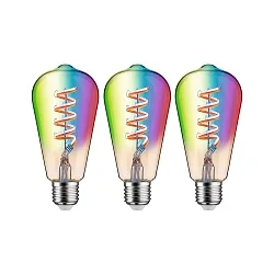 LED Smart Home Filamentlampe ZigBee ST64, 3er Pack, RGBW, E27, 230V, 6,3W, 2200-6500K, 470lm, dimmbar, gold