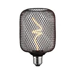 LED Deko-Filament METALLIC GLOW ZYLINDER, E27, 4W 1800K 160lm, 3-step dimmbar, Metallkorb, schwarz