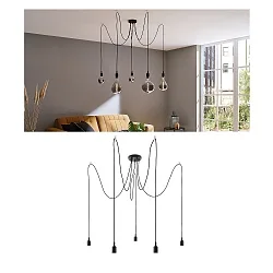 Pendant luminaire NEORDIC KETIL, 5 flames, 5x E27 max. 20W, individual, black