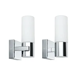 2er-Set Wandleuchte / Badleuchte GEMINI, IP44, 230V, E14, Chrom / satiniert