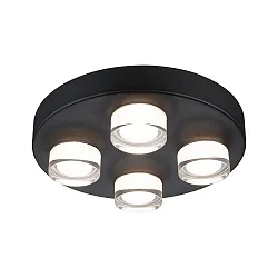 LED Bad-Deckenleuchte KAME, IP44, rund, 4-flammig, Ø 25cm, 18W 3000K 2000lm, schaltbar, starr, schwarz / klar / satiniert