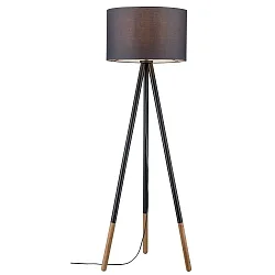 Stehleuchte NEORDIC RURIK, 1-flammig, mit Tripod-Stativ + Stoffschirm, Grau / Holz