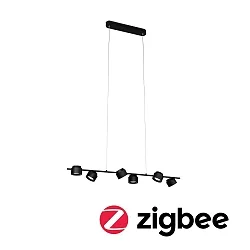 pendant luminaire PURIC PANE LED 6 flames, ZigBee controllable LED, grey, black dimmable