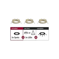 Set of 3 Recessed luminaire CHOOSE, fixed, IP44, 230V, max. 3x 10W Ø5.1cm, brass brushed