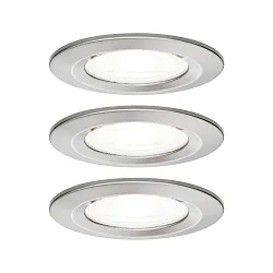 3er-Set Einbauspot LED NOVA, IP44, starr, 230V, inkl. 3x GU10 6.5W 4000K 450lm 36°, Eisen gebürstet