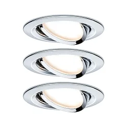 3er-Set LED Einbauleuchten-Set NOVA COIN, IP23, rund, Ø 8.4cm, schwenkbar, 230V, inkl. 6.5W 2700K 460lm 100°, Chrom