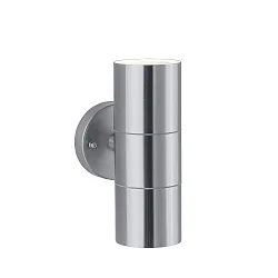 Außenwandleuchte Flame, IP44, Zylinderform Up&Down, 230V, 2x GU10 max. 35W, Edelstahl gebürstet
