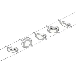 LED Seilsystem RoundMac, 5-fach, 12V DC, 5x 4.5W 3000K, inkl. Trafo 60VA, Kunststoff, Chrom matt / Chrom