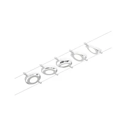 LED Seilsystem RoundMac, 5-fach, 12V DC, 5x 4.5W 3000K, inkl. Trafo 60VA, Kunststoff, Weiß matt / Chrom