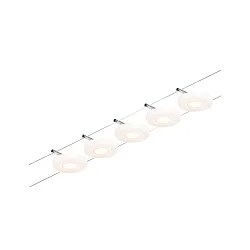 LED Seilsystem DiscLED, 5-fach, 12V DC, 5x 4.5W 3000K, inkl. Trafo 60VA, Kunststoff