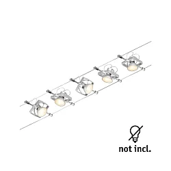 Seilsystem-Basisset MAC II, 5-fach, 12V DC, 5x GU5.3 max. 10W, inkl. Trafo 60VA, Kunststoff / Metall, Chrom matt / Chrom