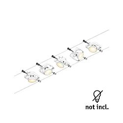 Seilsystem-Basisset MAC II, 5-fach, 12V DC, 5x GU5.3 max. 10W, inkl. Trafo 60VA, Kunststoff / Metall, Weiß matt / Chrom