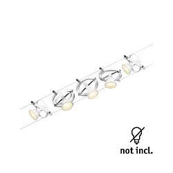 Seilsystem-Basisset CARDAN, 5-fach, 12V, 5x GU5.3 max. 10W, inkl. Trafo 60VA, Kunststoff / Metall, Weiß matt / Chrom
