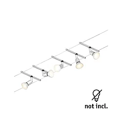 Seilsystem-Basisset SALT, 5-fach, 12V, 5x GU5.3 max. 10W, inkl. Trafo 60VA, Kunststoff / Metall, Chrom matt / Chrom