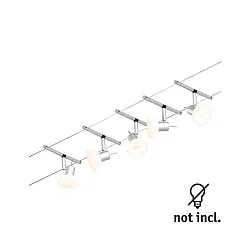 Seilsystem-Basisset SHEELA, 5-fach, 12V, 5x GU5.3 max. 10W, inkl. Trafo 60VA, Kunststoff / Metall, Chrom matt / Chrom