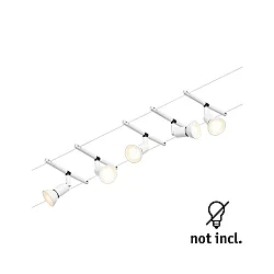 Seilsystem-Basisset SALT, 5-fach, 12V, 5x GU5.3 max. 10W, inkl. Trafo 60VA, Kunststoff / Metall, Weiß matt / Chrom