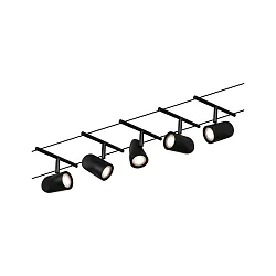Seilsystem CUP, Basisset, 5-fach, 12V DC, 5x GU5.3 max. 10W, inkl. 60VA Trafo, 2x 5 Meter, Schwarz matt / Chrom