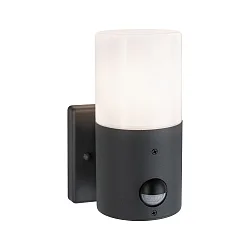 outdoor wall luminaire TUBS PIR cylindrical, with motion detector, switchable E27 IP44, grey, matt 
