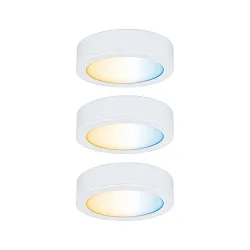 CLEVER CONNECT 3er Starter-Set LED Möbelspot DISC, 12V DC, Funksteuerung, 3x 2.1W 2700- 6500K (CCT Switch), dimmbar, weiß