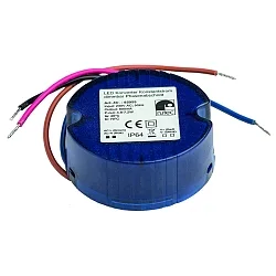 LED Kontstantstrom-Rundkonverter, IP64, 230V AC / sek. 600mA, 8-12V, 4.8W-7.2W, Aktiv PFC, dimmbar