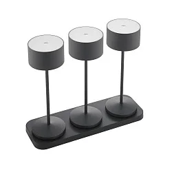LED-Akku Tischleuchte VELUNA, 3er Set + Kontakt-Ladestation + USB-C, IP44, 1W 2200K/2700K (FlexMood), dimmbar, nachtschwarz